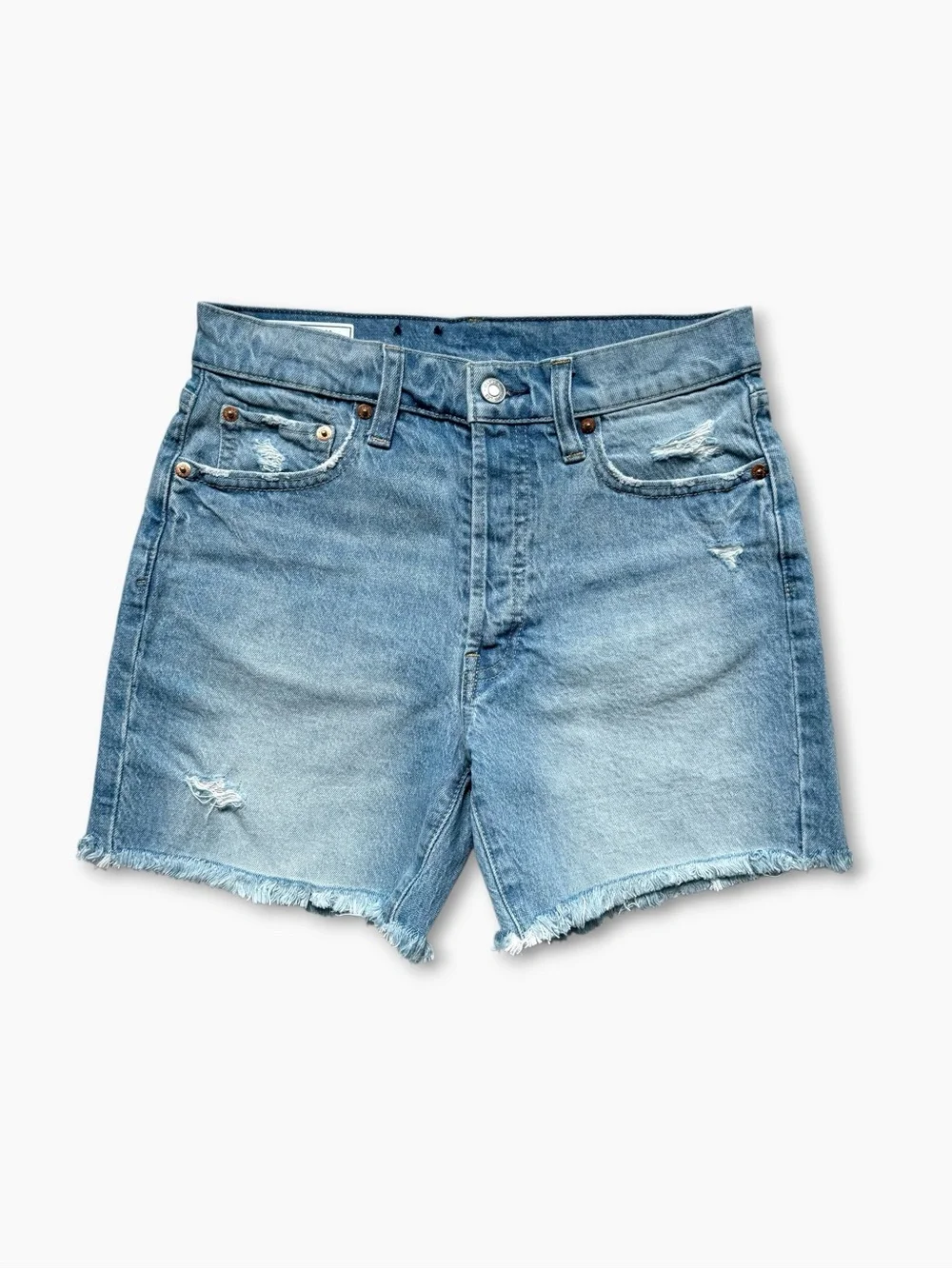 GAP Cheeky Midi Denim Shorts W26 Petite Light Indigo High Rise Cutoff